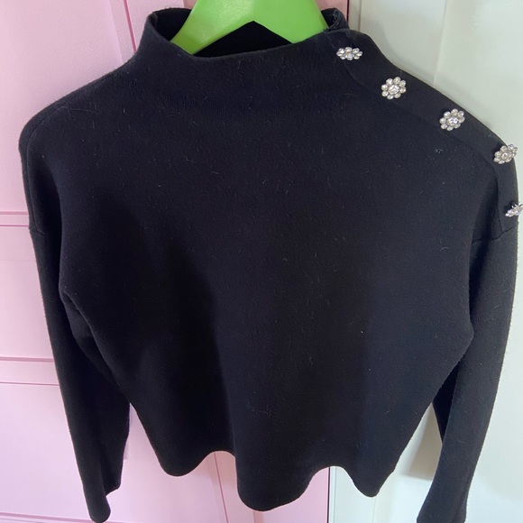 Tahari Mock Turtleneck Sweater w/ Jeweled Crystal Rhinestones on Left Shoulder - Picture 2 of 4